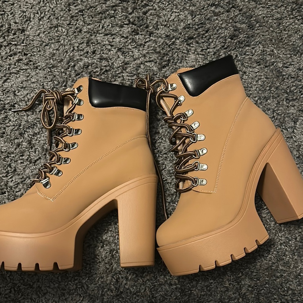 Tan Chunky Heel Ankle Boots